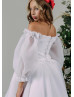 Off Shoulder White Organza Corset Back Flower Girl Dress